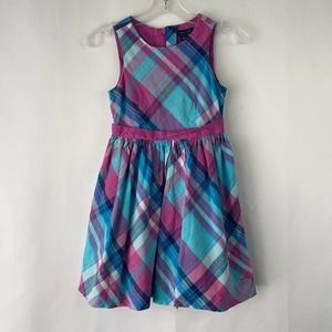 Tommy Hilfiger Girls Turquoise & Pink Plaid Sleeveless Dress Size 4